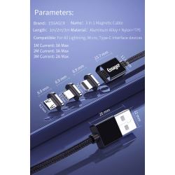 Magnetic cable USB2.0 AM/Type-C 1m black textile braid