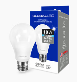 Лампа светодиодная GLOBAL LED A60 10W 4100K 220V E27 AL