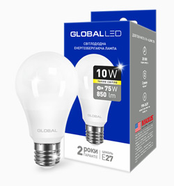 LED lamp GLOBAL LED A60 10W 3000K 220V E27 AL